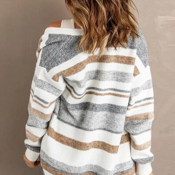 Colorblock Gray Cozy Open Front Cardigan with Front Pockets Small/Medium - Picture 14 of 14